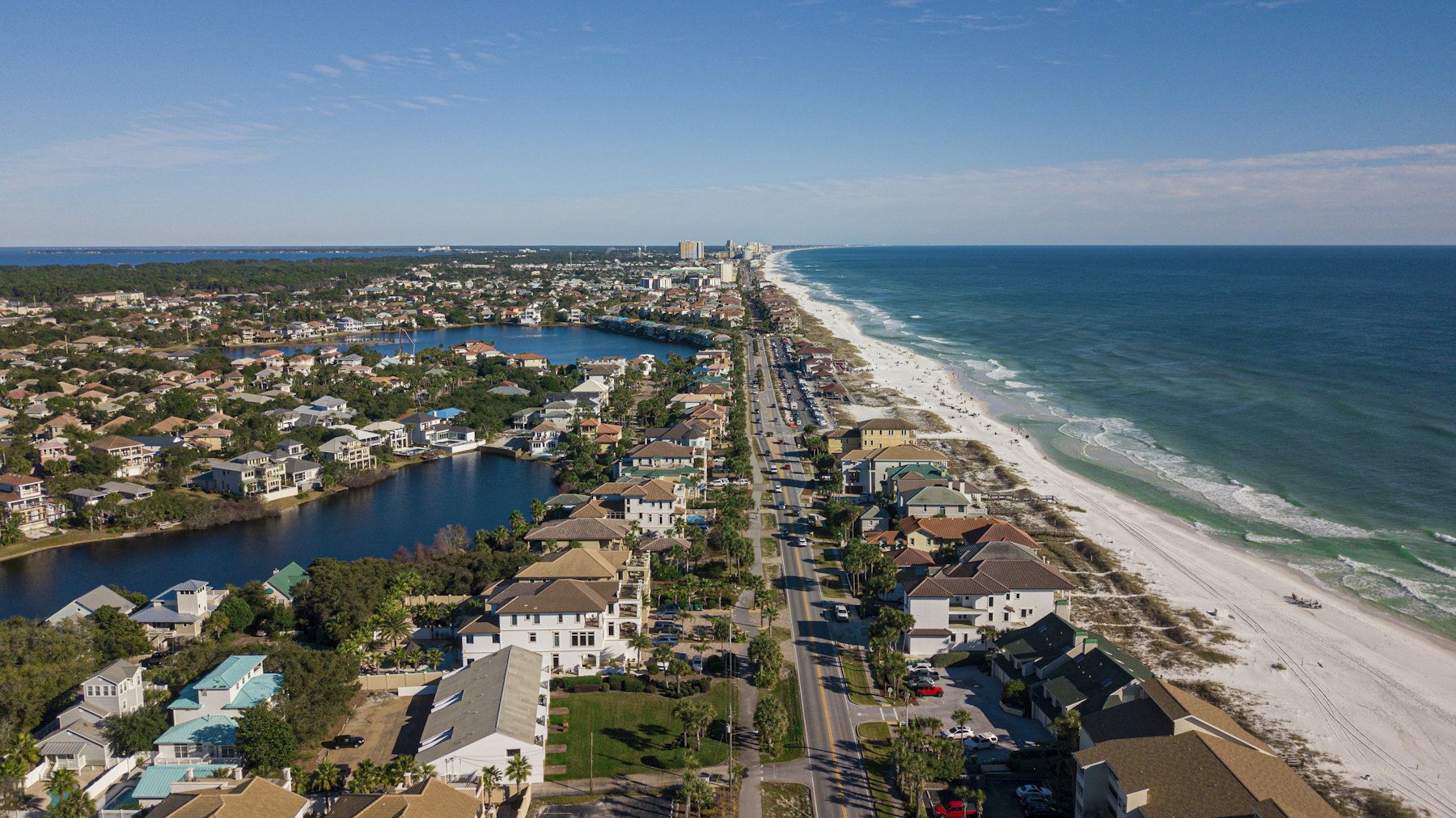Aerial of a beachfront neighborhood on the Emerald Coast