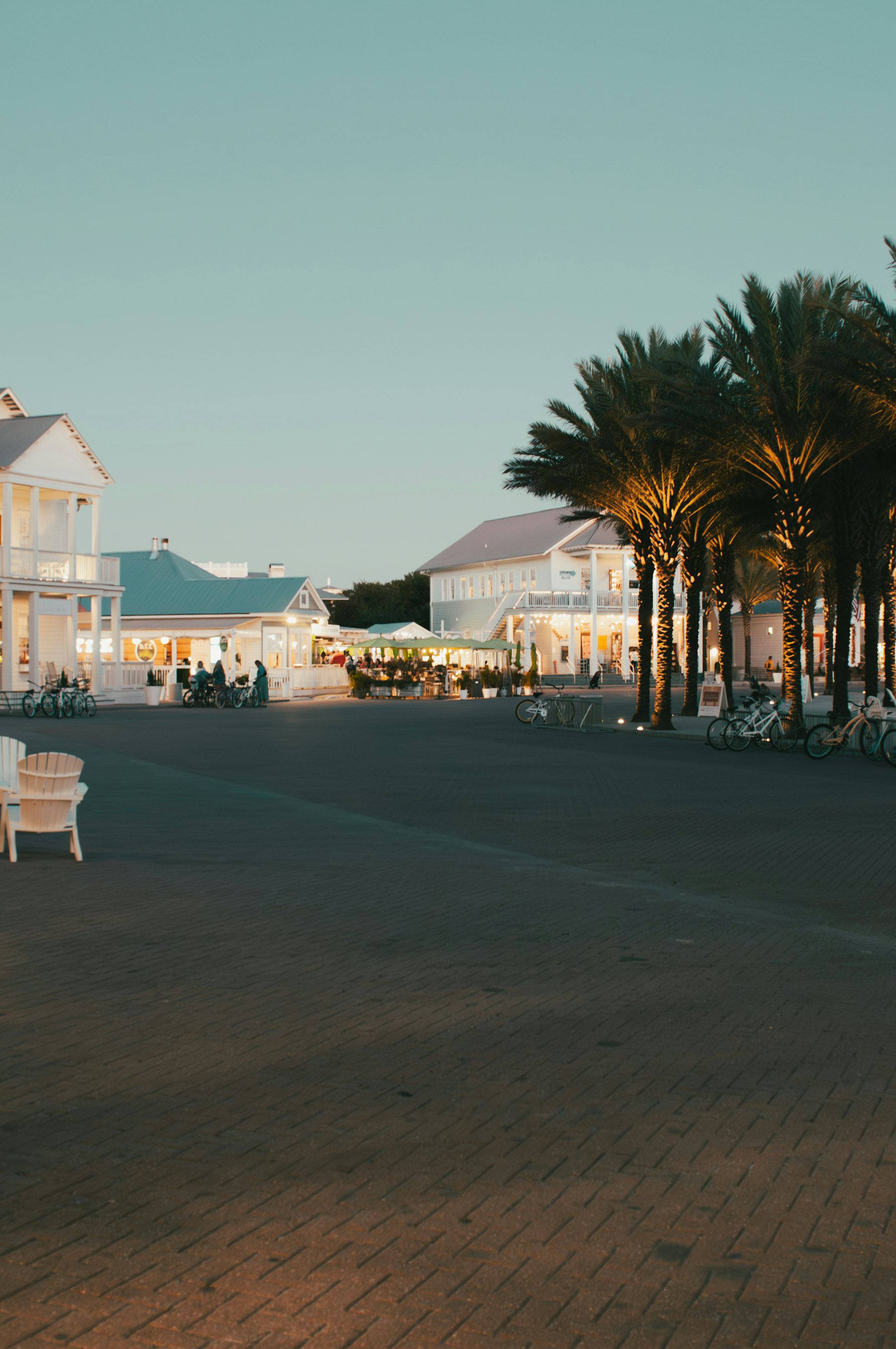 A 30A town square at dusk